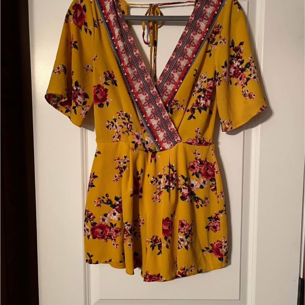 Floral Yellow V-Neck Women's Romper